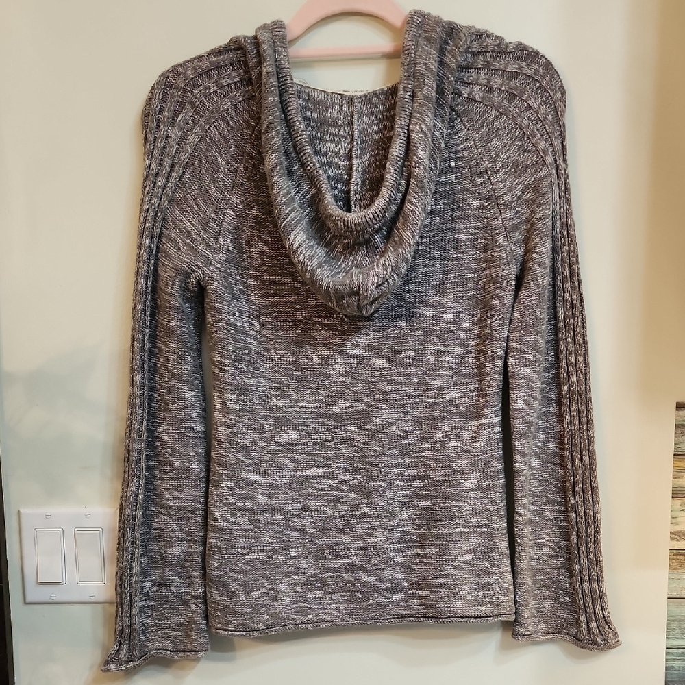 Roxy Gray Marled Knit Hoodie with Drawstring Trim - Picture 4 of 6